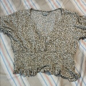 Paper Crane Leaf Print Blouse - Brown and White